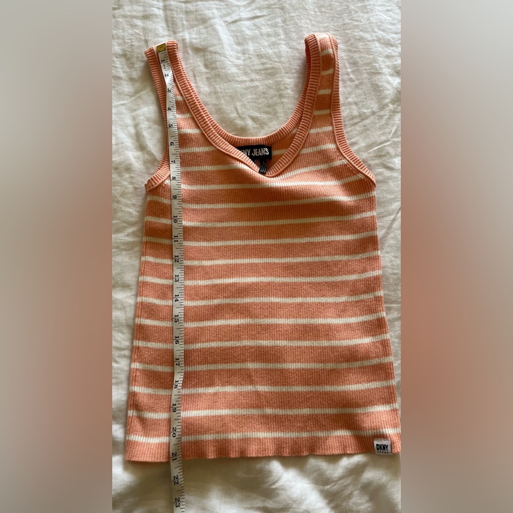 DKNY Striped Ribbed Tank in Peach and Cream